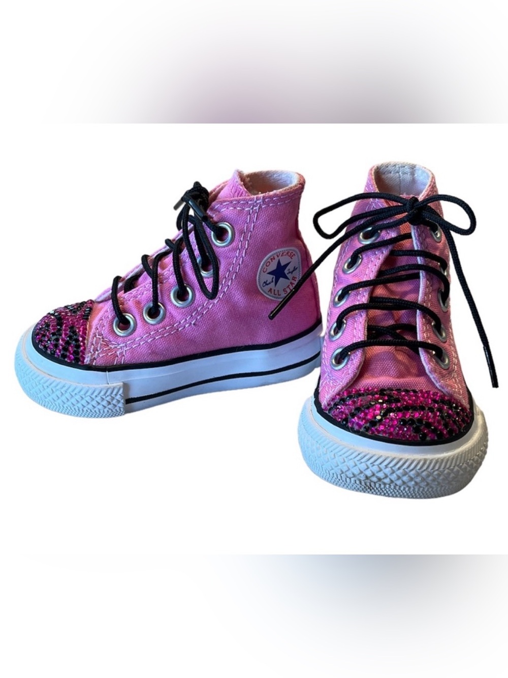 Converse All Star Pink Custom Rhinestone Zebra Bling High Top Sneakers Size 2
